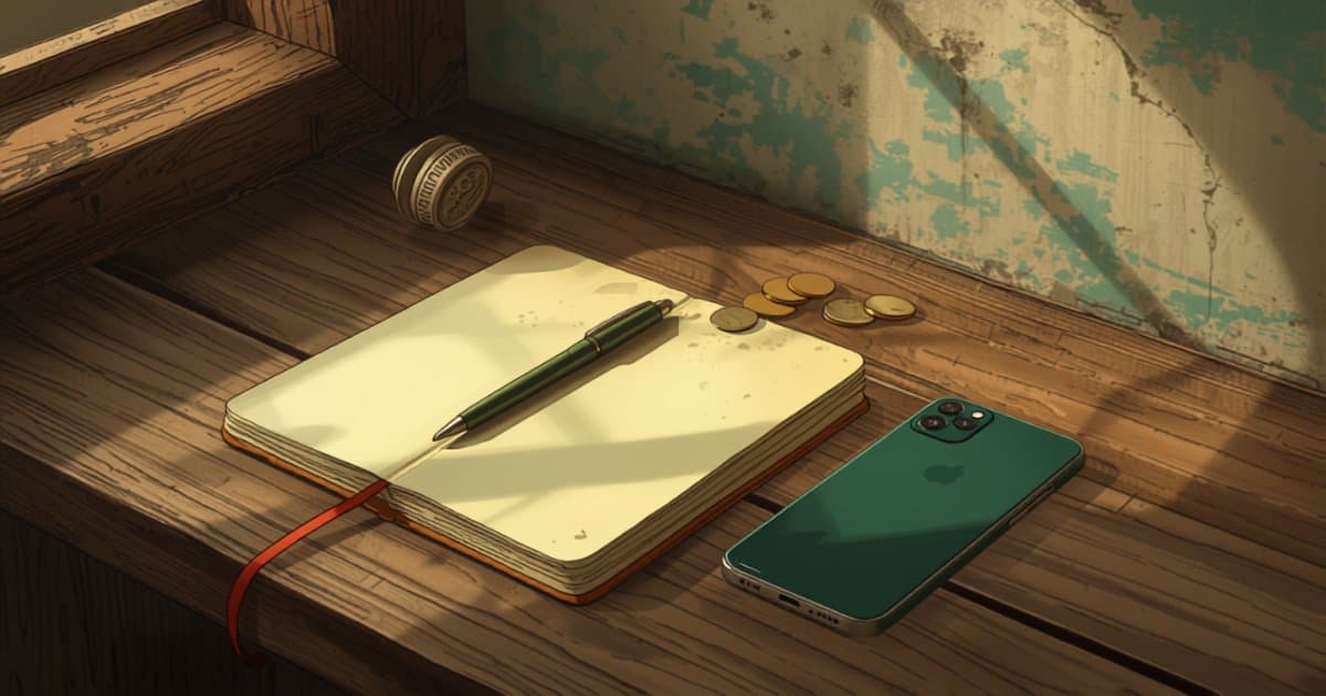 A split scene showing a paper stock ledger next to a phone running a stock counting app